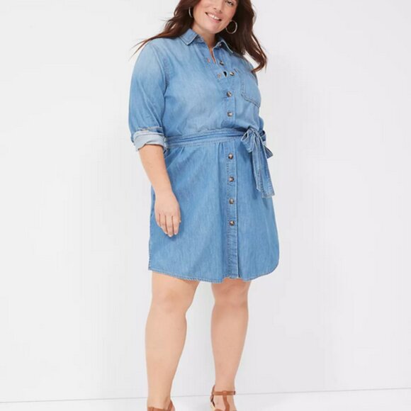 Lane Bryant Tie-Waist Denim Shirt Dress - Picture 8 of 10